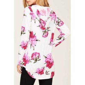 Pink Floral White Hooded Shirt
